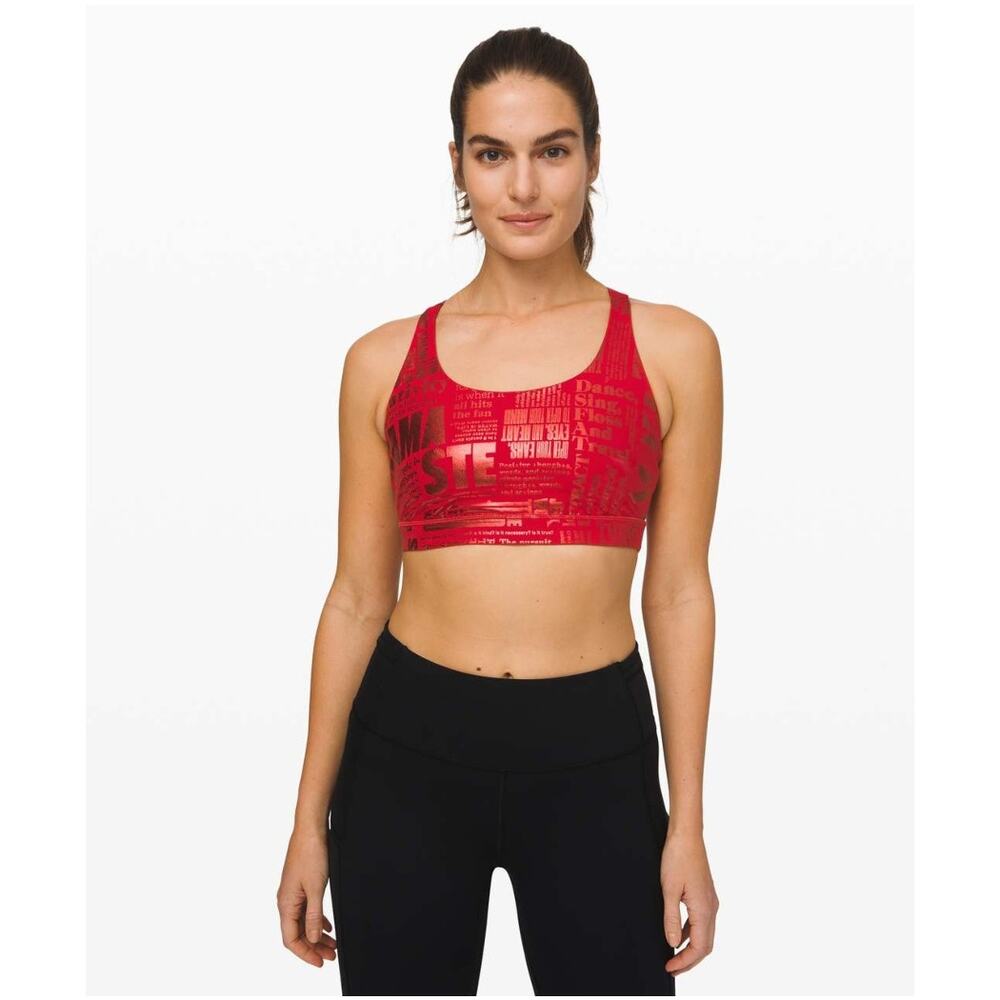 Lululemon Energy Bra Manifesto 20YR Manifesto Foil Dark Red Gym Yoga Sports Sz 4